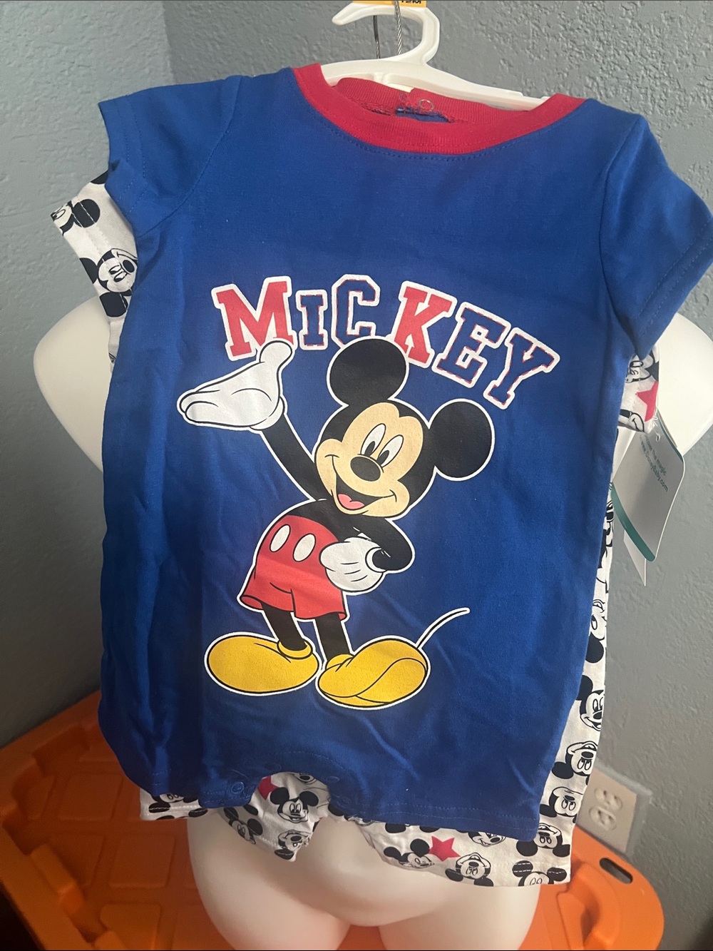 Disney Blue Mickey Mouse Tee with Red Trim